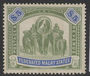 MALAYA FMS SG80 1925 $5 GREEN & BLUE MTD MINT