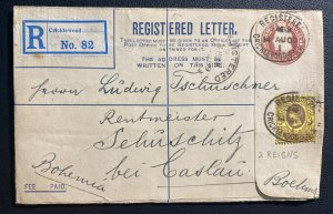 1909 Criklewood England Postal Stationery Registered Cover To Caslau Bohemia