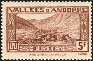 Andorra (French) #61  MOG - 5fr bro Vallees d'Andorre (1932)