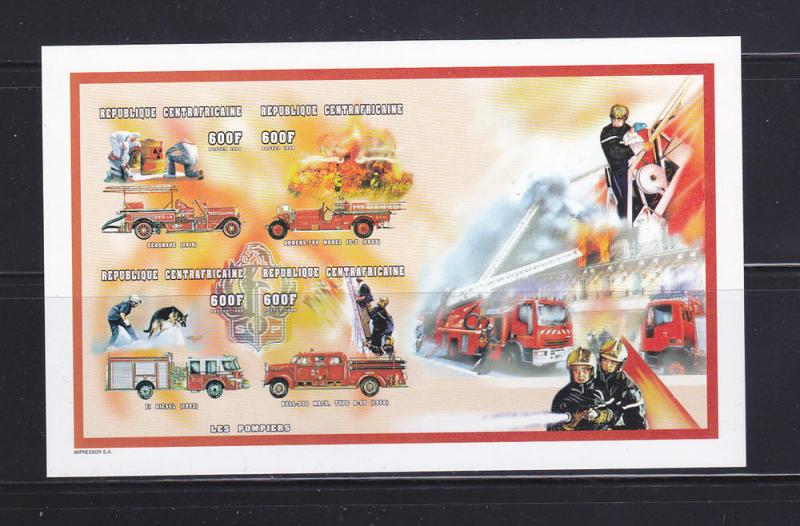 Central African Republic 1252 Imperf MNH Fire Trucks (B)