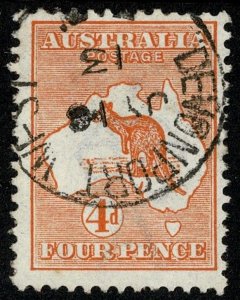 Australia 1913 Kangaroo 4d Orange 1st Watermark Used - DEVONPORT WEST, Tasmania.