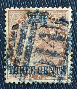 MALAYA Straits Settlements 1867 3c on India QV 1a Duplex D-14 SG#3 M3008i