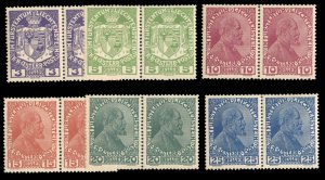 Liechtenstein #4-9 Cat$102, 1917-18 3h-25h, set in horizontal pairs, never hi...