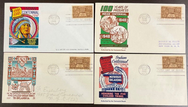 972 Cachetcraft Lot of 4 Indian Centennial Five Tribes of Oklahoma FDCs 1948