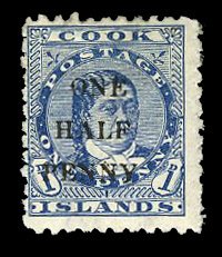 Cook Islands #25 Cat$40, 1899 1/2p on 1p blue, very lightly hinged, natural g...