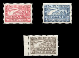 Greece #C5-7, 1933 Zeppelin, set of three, 120d never hinged, others lightly ...