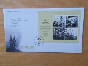 2010 Dunkirk, Britain Alone M/Sheet on First Day Cover Keep Calm & Carry On SHS