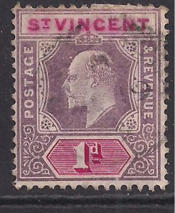 St Vincent 1904 - 11 KEV11 1d Purple & Carmine used SG 86 ( D1353 )