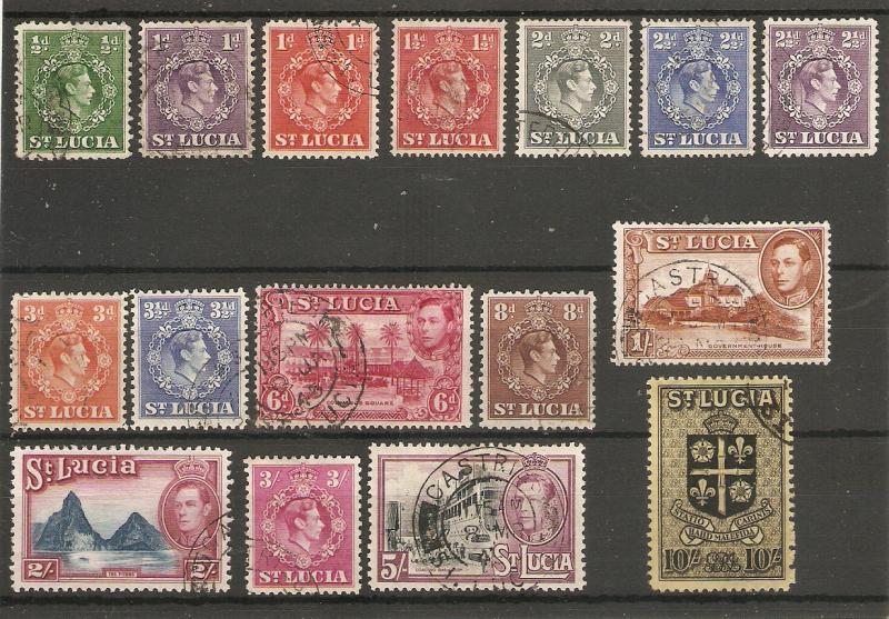 ST LUCIA 1938 - 1948 SET TO 10s SG 128a/138 FINE USED