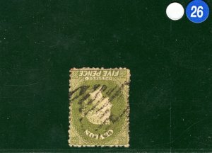 CEYLON QV Classic SG.54bvar 5d Yellow-Olive *WMK INVERTED & REVERSED* SBLUE26