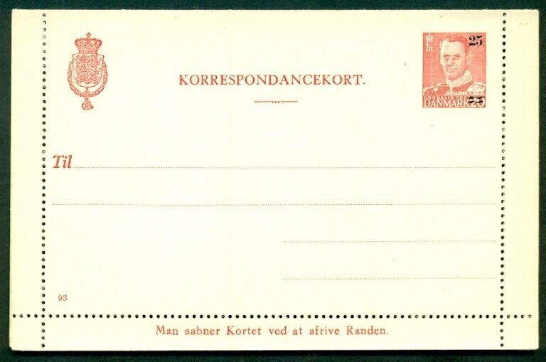 DENMARK 25 on 20ore #93 Letter card (55) unused VF