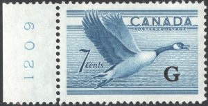 Canada SC#O31 7¢ Canada Goose: G Overprint Plate Single (1952) MNH