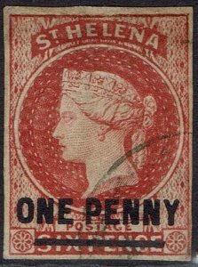 ST HELENA 1863 QV 1D ON 6D IMPERF TYPE A USED