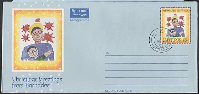 BARBADOS 65c Christmas aerogramme cto - GPO cds.............................K269