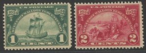 US Sc#614-615 1924 1-2c Huguenot-Walloon OG Mint NH & LH