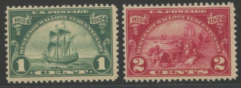 US Sc#614-615 1924 1-2c Huguenot-Walloon OG Mint NH & LH