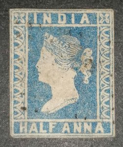 India 1854 ½ Anna Blue Queen Victoria – Early Litho Issue – old forgery
