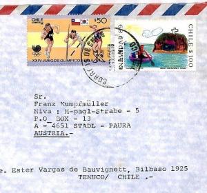 CHILE $50 *OLYMPIC GAMES KOREA* Temuco Missionary Air Mail MIVA Cover 1988 CM324