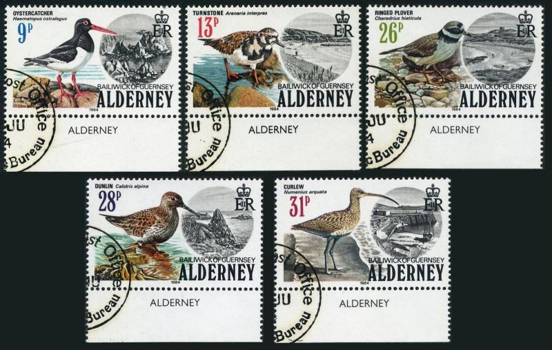 Alderney 13-17,CTO.Michel 13-17.Birds,Views 1984.Oyster catcher,Turnstone,Plover