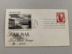 1958 FDC Colorado Springs 5c Red Eagle Airmail Post Card Stamp Scott C50