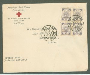 Latvia 23 Block on cover to Duluth Minn, Red Cross, Riga Latvia cancel