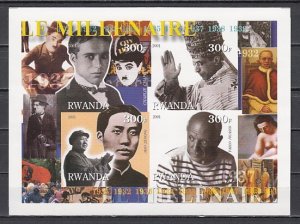 Rwanda, 2001 Cinderella issue. 1930 sheet. Mao, Chaplin, Picasso. IMPERF.^