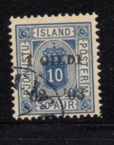 Iceland Sc O23 1902 10 aur overprinted Official stamp used