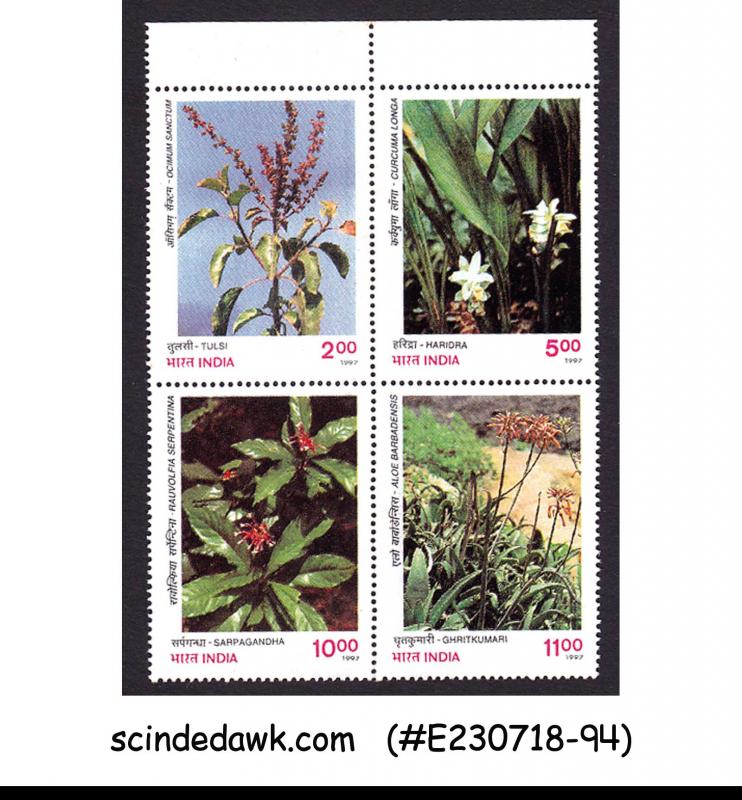 INDIA - 1997 MEDICINE FLOWERS PLANTS  -SE-TENANT 4V BLOCK MNH