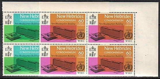 NEW HEBRIDES 1966 World Health WHO set corner blocks of 4 MNH..............73843