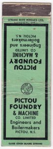 Canada Revenue 1/5¢ Excise Tax Matchbook PICTOU FOUNDRY & MACHINE Pictou, N.S.