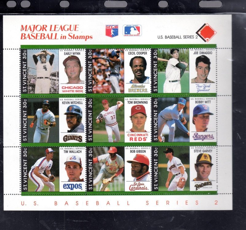 ST. VINCENT #1267 1989 MAJOR LEAGUE BASEBALL MINT VF NH O.G SHEET 9