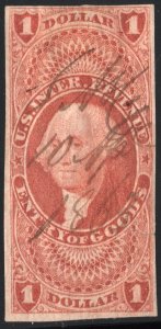 R67a $1.00 Revenue: Entry of Goods Imperforate (1862) Used