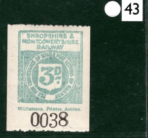 GB Wales S&MR Letter Stamp 3d Shropshire & Montgomeryshire Mint MM S2WHITE43 