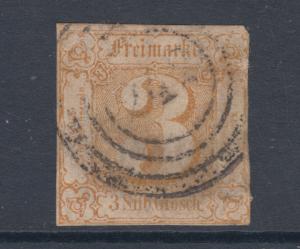 Thurn & Taxis Sc 20 used 1860 3sgr imperf bistre Numeral, small shallow thin