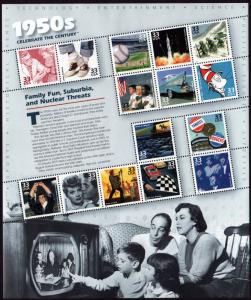 SC#3187 33¢ Celebrate The Century: 1950's Sheet of Fifteen (1999) MNH