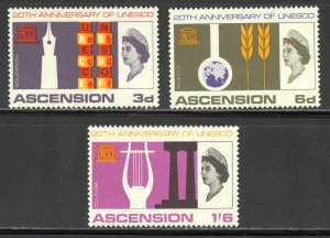 Ascension Scott 108-10 Unused VLHOG - 1967 UNESCO Anniversary Issue - SCV $11.00