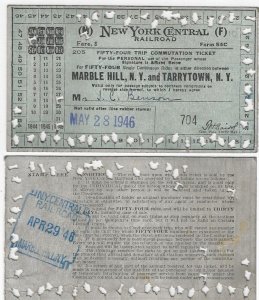 1946 - New York Central RR Annual Commuter Ticket - Ephemera 1219