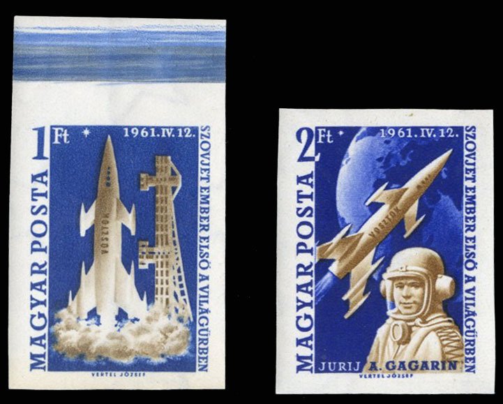 Hungary #1381-1382 Cat$60, 1961 Gagarin, imperf. set of two, never hinged