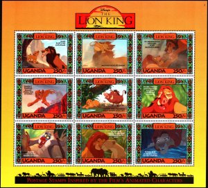 Unganda #1266-1268, Complete Set(3), Sht of 9, 1994, Disney, Never Hinged