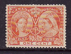 Canada-Sc#51- Unused hinge 1c orange Diamond Jubilee QV-og-1897-cdn1122-nibbed p