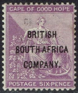 RHODESIA 1896 OVERPRINTED CAPE HOPE SEATED 6D