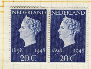 NETHERLANDS; 1948 early Wilhelmina Jubilee issue Mint hinged Pair 20c.