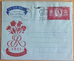 GB AIRLETTER FDC 1953 CORONATION. LONDON LONG LIVE THE QUEEN HANDSTAMP.FINE