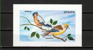 Staffa Scotland Local. 1973 issue. Finches, Bird s/sheet o/printed Scouts Day. ^