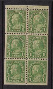 1927 Franklin 1c green Sc 632a booklet pane MNH full original gum (HA