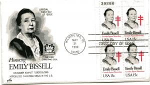 1823 Emily Bissell ArtCraft plate block FDC