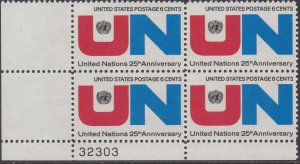 1419 United Nations Plate Block MNH