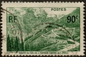 France 334 - Used - 90c Iseran Pass Road (1937) (cv $0.60) (2)