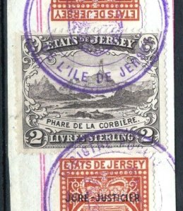 GB Channel Islands ETATS DE JERSEY Revenue Stamps £2 5s & 5s Piece Used SS2991