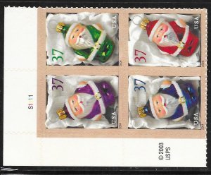 USA 3883-3886: 37c Santa Ornaments, block, MSA, VF